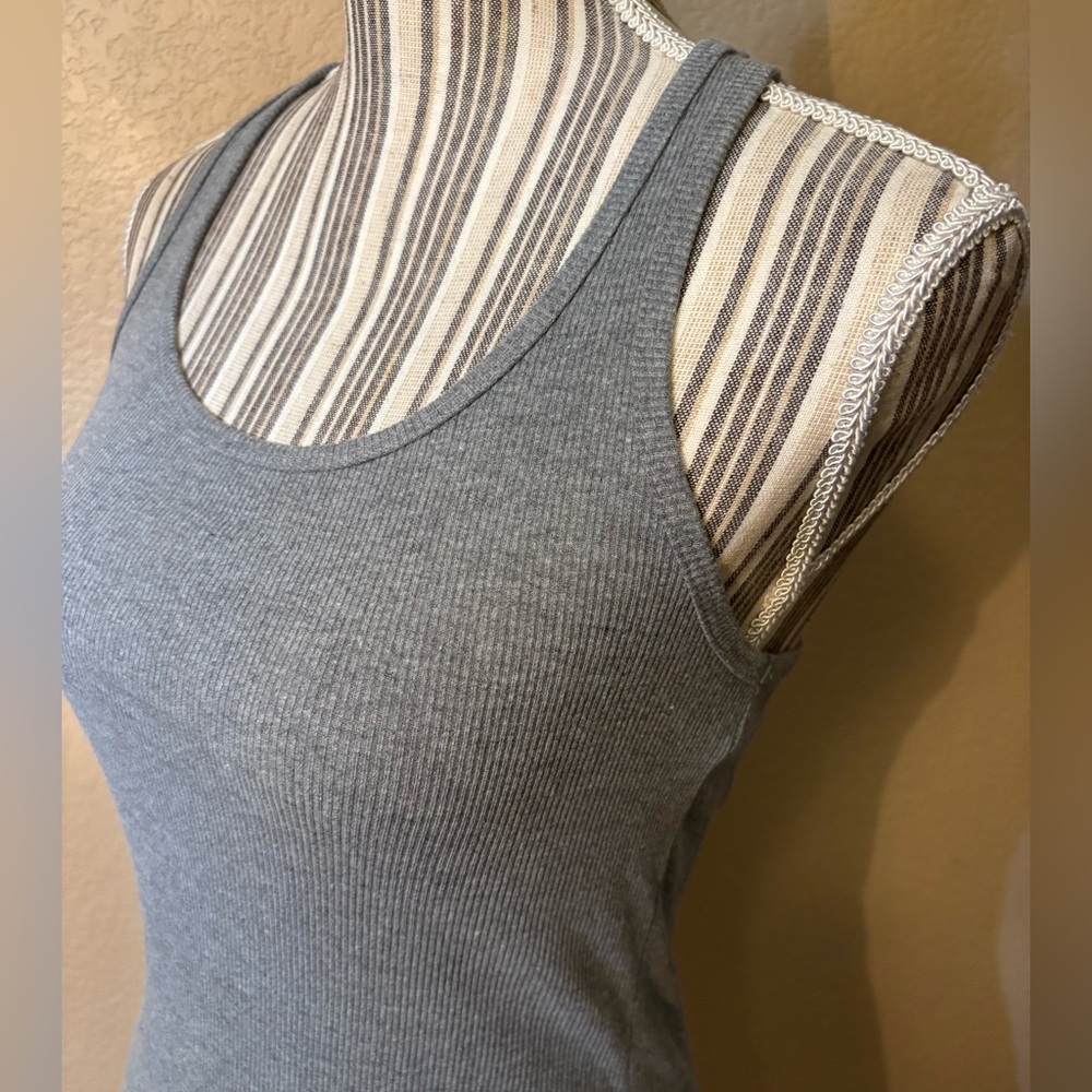 Wild Fable Tank Top Small Gray Ribbed Scoop Neck Racerback Cotton Stretch - Picture 7 of 12